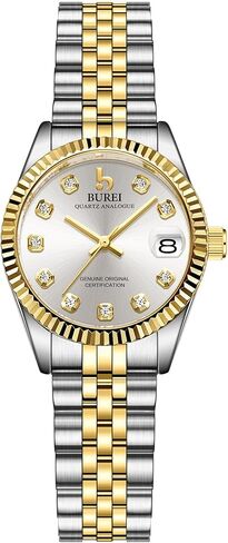 BUREI Women Watch Business Women Watches with Day DateAnalog Quartz Watch for Ladies Silver Gold Stainless Steel Bracelet Watch Fashion Ladies Watches Small Face Diamond Watch Waterproof in Saudi Arabia
