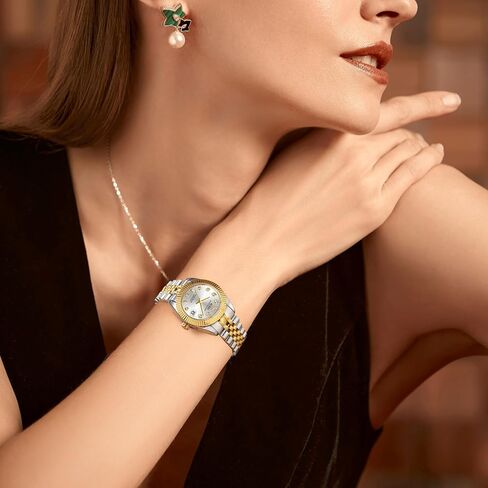 BUREI Women Watch Business Women Watches with Day DateAnalog Quartz Watch for Ladies Silver Gold Stainless Steel Bracelet Watch Fashion Ladies Watches Small Face Diamond Watch Waterproof in Saudi Arabia