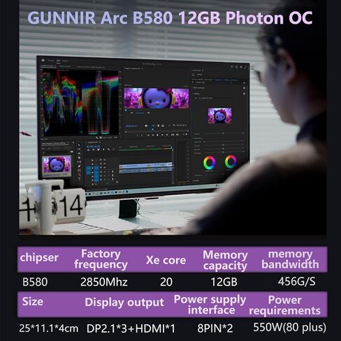 GUNNIR Intel Arc B580 12GB GDDR6 192-bit Graphics Card, 2670 MHz Boost Clock, PCIe 4.0 x16, HDMI 2.1 + 3X DP 2.1, Dual Fan Cooling | 190W TBP - 4K Gaming & Streaming in Kuwait