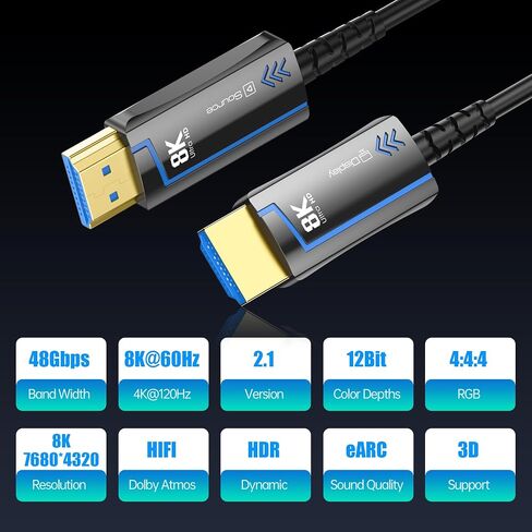 kmrlim Fiber Optic HDMI Cable Speed HDMI 2.1 Cable 8K@60 4K@120Hz 48Gbps HDR eARC HDCP Compatible with UHD TV Box Projector PS5 Gold Plated Connector Ultra High Computer (Fiber Optic, 6.6FT(2M)) in Kuwait