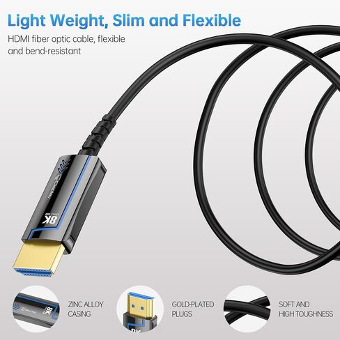 kmrlim Fiber Optic HDMI Cable Speed HDMI 2.1 Cable 8K@60 4K@120Hz 48Gbps HDR eARC HDCP Compatible with UHD TV Box Projector PS5 Gold Plated Connector Ultra High Computer (Fiber Optic, 6.6FT(2M)) in Kuwait