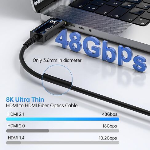 kmrlim Fiber Optic HDMI Cable Speed HDMI 2.1 Cable 8K@60 4K@120Hz 48Gbps HDR eARC HDCP Compatible with UHD TV Box Projector PS5 Gold Plated Connector Ultra High Computer (Fiber Optic, 6.6FT(2M)) in Kuwait
