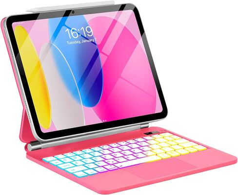 Magic for iPad A16 11/10th Generation مع لوحة المفاتيح ، لوحة مفاتيح تتبع قوس قزح ، مع غطاء مغناطيسي ناتئ لـ iPad 11 بوصة 2025/10 Gen 10.9 "2022 Pink in Kuwait