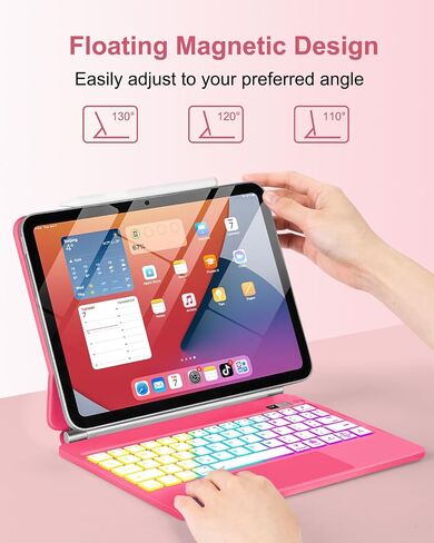 Magic for iPad A16 11/10th Generation مع لوحة المفاتيح ، لوحة مفاتيح تتبع قوس قزح ، مع غطاء مغناطيسي ناتئ لـ iPad 11 بوصة 2025/10 Gen 10.9 "2022 Pink in Kuwait