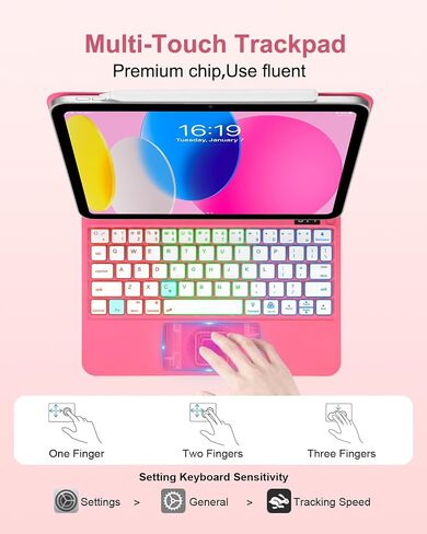 Magic for iPad A16 11/10th Generation مع لوحة المفاتيح ، لوحة مفاتيح تتبع قوس قزح ، مع غطاء مغناطيسي ناتئ لـ iPad 11 بوصة 2025/10 Gen 10.9 "2022 Pink in Kuwait