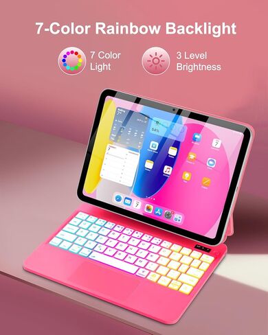 Magic for iPad A16 11/10th Generation مع لوحة المفاتيح ، لوحة مفاتيح تتبع قوس قزح ، مع غطاء مغناطيسي ناتئ لـ iPad 11 بوصة 2025/10 Gen 10.9 "2022 Pink in Kuwait