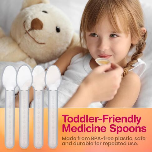 Calibrated Medicine Spoon for Kids, Baby & Toddler - (Pack of 4) - 2 Tsp/10 mL Capacity Plastic Oral Liquid Dose Medication Graduated Dispenser in Kuwait