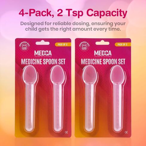 Calibrated Medicine Spoon for Kids, Baby & Toddler - (Pack of 4) - 2 Tsp/10 mL Capacity Plastic Oral Liquid Dose Medication Graduated Dispenser in Kuwait