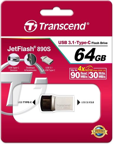 Transcend 64GB JetFlash 890S OTG Flash Drive with USB3.1 and USB Type-C Connectors in Saudi Arabia