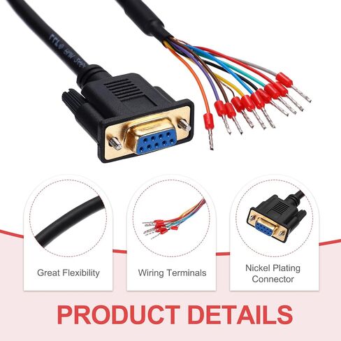 Meccanixity DB9 RS232 كابل التسلسلي ، 26AWG DB9 أنثى إلى سلك عاري مع 9 أطراف الأسلاك ، تمديد 232 كابل محمي مزدوج 4.9 قدم in Kuwait
