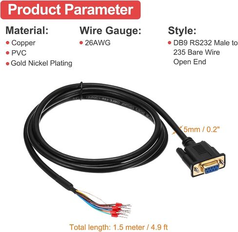 Meccanixity DB9 RS232 كابل التسلسلي ، 26AWG DB9 أنثى إلى سلك عاري مع 9 أطراف الأسلاك ، تمديد 232 كابل محمي مزدوج 4.9 قدم in Kuwait