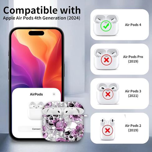 Case Cover Compatible with AirPods 4th Generation 2024, Shockproof for Women & Girls with Golden Round Buckle – Protective, Anti-Drop Design(Cute Grey Butterfly) in Kuwait