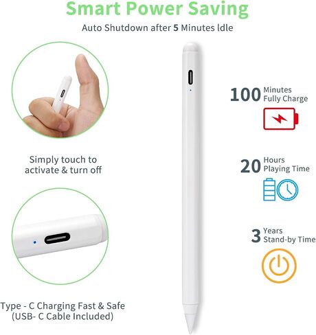 iPad A16 Pencil with Fast Charging, Palm Rejection, Tilt Sensitive, High Precision, Replacement for Original Apple Pencil Compatible with iPad 2018-2025, Air, Pro, Mini, White in Saudi Arabia