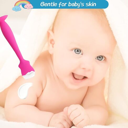 ملعقة كريم الحفاضات لمؤخرة الطفل، 2 عبوة من فرشاة كريم الحفاضات، فرشاة كريم الحفاضات الناعمة من السيليكون للأطفال (أرجواني، أبيض) in Kuwait