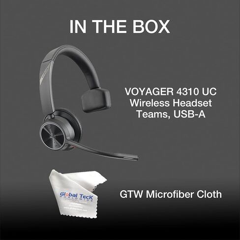 Poly Voyager 4310 UC Wireless Bluetooth Headset (USB-A) with Charging Headset Stand Bundle - Noise Cancelling Mic, Works with USB Deskphone, PC, Mobile, For Zoom and Phone Calls, GTW Microfiber Cloth in Saudi Arabia