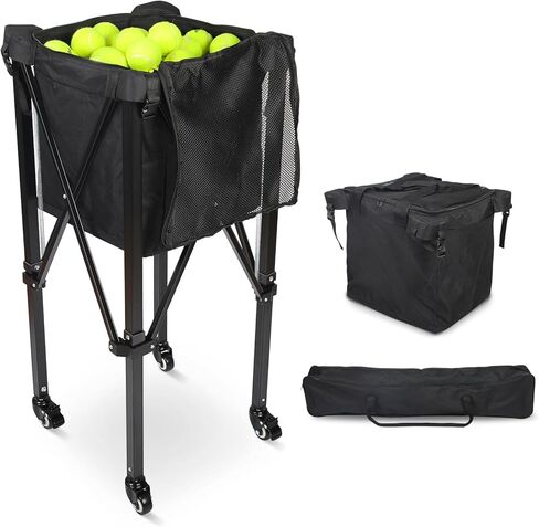 قادوس كرة تنس محمول بعجلات، سلة كرات تنس بسعة 150 كرة تنس مع جيوب جانبية وحقيبة حمل، عربة تعليمية رياضية خفيفة الوزن، مناسبة للكرة اللينة وكرة البيسبول والبيسبول in Kuwait
