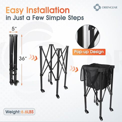 قادوس كرة تنس محمول بعجلات، سلة كرات تنس بسعة 150 كرة تنس مع جيوب جانبية وحقيبة حمل، عربة تعليمية رياضية خفيفة الوزن، مناسبة للكرة اللينة وكرة البيسبول والبيسبول in Kuwait