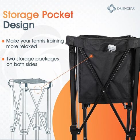 قادوس كرة تنس محمول بعجلات، سلة كرات تنس بسعة 150 كرة تنس مع جيوب جانبية وحقيبة حمل، عربة تعليمية رياضية خفيفة الوزن، مناسبة للكرة اللينة وكرة البيسبول والبيسبول in Kuwait