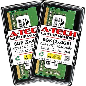A-Tech 8GB (2x4GB) DDR4 2133MHz SODIMM PC4-17000 1Rx16 Single Rank 260-Pin CL15 1.2V Non-ECC Unbuffered Notebook Laptop RAM Memory Upgrade Kit