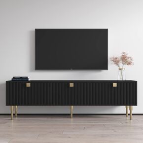 Meble Furniture Dorset 01 TV Stand - Modern Rectangular TV Stand with Storage Cabinets - Media Entertainment Center Console Table for TV Up to 80" - Black