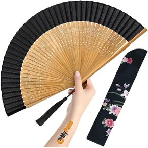 Hand Fan for Women Foldable - Folding Chinese Japanese Vintage Bamboo Silk Fan - Ideal for Hot Flashes, Church, EDM, Festivals, Dancing and Gifts (Dragon & Phoenix)