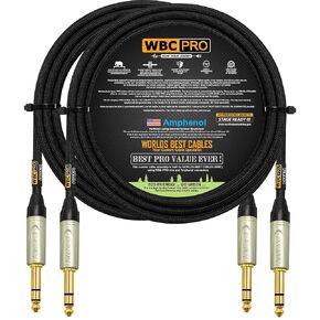 2 Units - 8 Foot - WBC-PRO-Quad Ultra-Silent Ultra-Flexible Balanced Star-Quad Cable with Amphenol QS3P-AU ¼ Inch (6.35mm) Gold Straight TRS Stereo Phone Plugs & Black Tweed Jacket