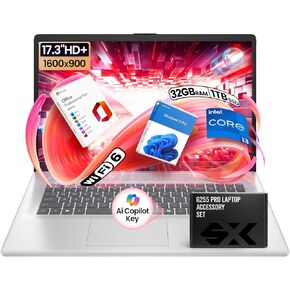 HP 17-inch Student & Business Laptop - Intel Core i3 - AI Copilot Key - Windows 11 Pro - Office Pro Lifetime - w/Accessory - Numeric Keypad - WiFi 6 - Silver - 32GB RAM | 1TB SSD