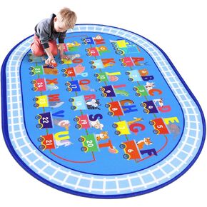 HiiARug Kids Carpet Playmat Rug ABC Alphabet, Numbers, Train and Road Themed Playing Rug Educational Classroom Rug Fun Game Play Area Rug for Kids Bedroom, Toddler Classroom and Baby Playroom Decor