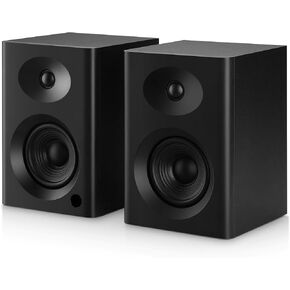 Bookshelf Speakers with Deep Bass,100W Max Output HiFi Gaming Computer Speakers, 4" Desktop Audio System for Music, Record Player, RCA to 3.5mm Cable, Black Pair