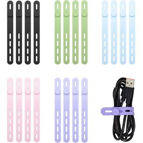 Silicon Cable Ties - Reusable Cord Organizer for Data Cables, Convenient Locking Buckle, Resilient Adjustable Straps for Home, Office & Electronics Management (Assorted Colors,20Pcs)
