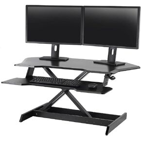 Ergotron – WorkFit Corner Standing Desk Converter, Dual Monitor Sit Stand Ergonomic Desk Riser for Tabletops – 44.8 Inch Width, Black