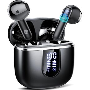 Wireless Earbuds, 2025 Bluetooth 5.4 Headphones in Ear Buds 3D Bass Stereo, 40H Ultralight Bluetooth Earbuds with 4 ENC Noise Cancelling Mic, USB-C LED, IP7 Waterproof Earphones for Android iOS Pad