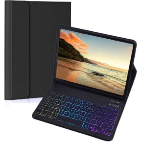 Keyboard Case for Amazon Fire HD 10/10 Plus 10.1 inch 2021/2023(11/13th Generation), Slim 7 Color Rainbow Backlight Detachable Magnetic Keyboard Cover with Pencil Holder (Mint Green+White)