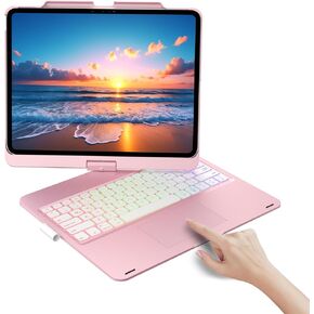 Touch Case with Keyboard for iPad Pro 13-inch(M4, 2024), iPad Air 13-inch(M3, 2025/M2, 2024) & iPad Pro 12.9(6th/5th/4th/3rd Gen), Trackpad, 360° Rotatable, 7-Colors Backlit (Rose Gold)