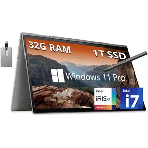 HP Envy x360 2-in-1 15.6" FHD Touchscreen Laptop, Intel i7-1355U, 32GB RAM, 1TB SSD, Backlit Keyboard, Intel Iris Xe Graphics, 5MP IR Cam, Stylus Pen, Win 11 Pro, Gray, 32GB Hotface USB Card (Renewed)