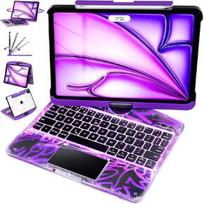 iPad 11th(A16, 2025) & 10th Generation 10.9 inch Case with Keyboard, 360° Rotating Multi-Touch Trackpad, 7-Color RGB Backlit, Transparent Back, Pencil Holder, Type-C Charging, Quantum Core X