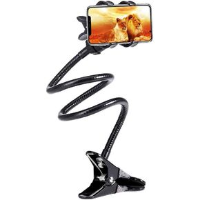 Adjustable Gooseneck Webcam Stand Phone Holder with Universal 1/4 Inch Screws, Flexible Arm 360 Desk Bed Gooseneck Mount Stand for Cell Phone (Black)