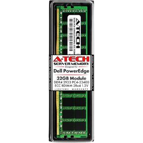 A-Tech 64GB (2x32GB) Memory for Dell PowerEdge R440, T440, R540, R640, T640, M640, FC640, R740, R740XD, R940, C6420 | DDR4 2400MHz ECC RDIMM PC4-19200 2Rx4 1.2V 288-Pin DIMM Server RAM Upgrade Kit