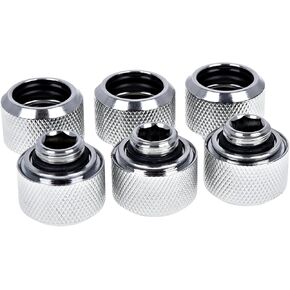Alphacool Eiszapfen G1/4" HardTube Compression Fitting for Plexi (Acrylic) / Brass Hard Tubes, 16mm OD, Chrome, 6-Pack