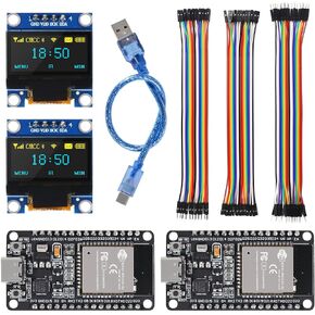 2PCS USB-C ESP-32 Development Board CP2102 Chip+2PCS 0.96 Inch OLED I2C IIC Display Module 12864 Pixel SSD1306 OLED Screen Board with 30pcs 20cm Dupont Wire Compatible with Arduino Raspberry Pi