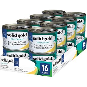 حزمة متنوعة من طعام القطط الرطب من نوع Solid Gold Surf & Turf - طعام القطط المعلب المصنوع من البروتين الحقيقي للقطط من جميع الأعمار - طعام رطب خالٍ من الحبوب للمعدة الحساسة - علبة 12 قيراط/3 أوقية in Kuwait