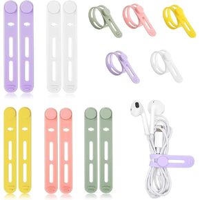 10pcs Silicone Cable Tie Data Cable Organizer, Reusable Cable Manager, Multi Purpose Elastic Rope Manager for Bundling and Fastening Cables and Wires (colorful, 10pcs)