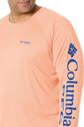 Columbia Men's Standard Terminal Tackle Long Sleeve Shirt, Sunset Red Heather/Collegiate Navy Logo, Large in Saudi Arabia