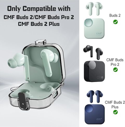 بالنسبة إلى CMF Buds 2 Plus / CMF Buds 2 / CMF Buds Pro 2 مع قفل أمان ، ومرنة TPU حالة وقائية واضحة مع مجموعة منظف وملحقات Carabiner (Clear) in Kuwait