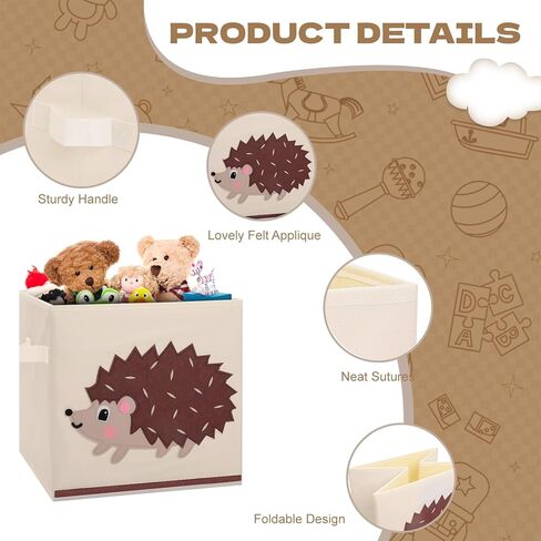 decalsweet Toy Box Chest for Kids Large 4 pcs, Collapsible Oxford Toy Storage Box with Handles for Boys Girls, Lightweight Sturdy Toy Box for Bedroom Playroom,12.5 Inch (Cute Animal) in Kuwait