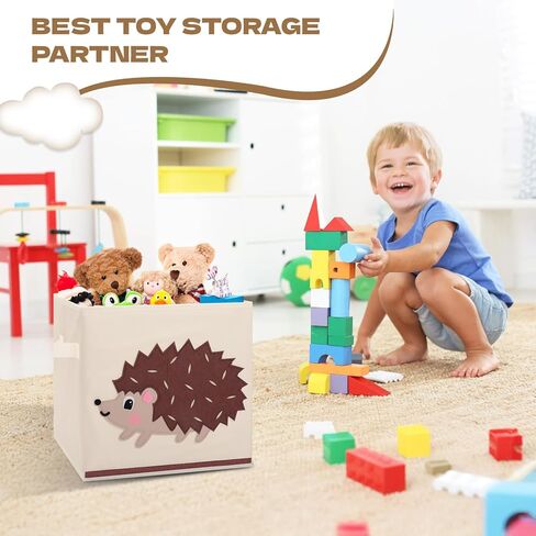 decalsweet Toy Box Chest for Kids Large 4 pcs, Collapsible Oxford Toy Storage Box with Handles for Boys Girls, Lightweight Sturdy Toy Box for Bedroom Playroom,12.5 Inch (Cute Animal) in Kuwait