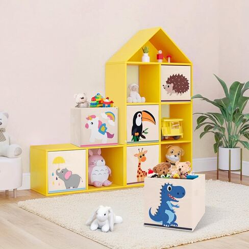 decalsweet Toy Box Chest for Kids Large 4 pcs, Collapsible Oxford Toy Storage Box with Handles for Boys Girls, Lightweight Sturdy Toy Box for Bedroom Playroom,12.5 Inch (Cute Animal) in Kuwait