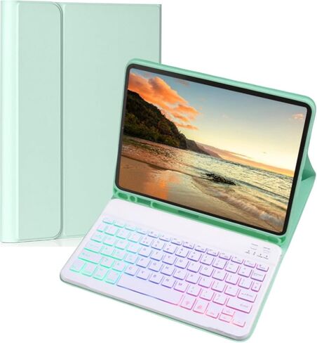 Keyboard Case for Amazon Fire HD 10/10 Plus 10.1 inch 2021/2023(11/13th Generation), Slim 7 Color Rainbow Backlight Detachable Magnetic Keyboard Cover with Pencil Holder (Mint Green+White) in Saudi Arabia