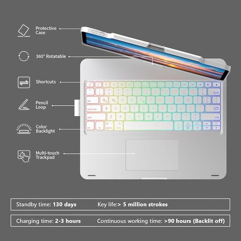 Touch Case مع لوحة المفاتيح لـ iPad Pro 13 بوصة (M4 ، 2024) ، iPad Air 13 بوصة (M3 ، 2025/M2 ، 2024) و iPad Pro 12.9 (6th/5/4th/3rd Gen) ، Trackpad ، 360 ° Rotatable ، 7 Colors Backlit (Rose Gold) in Kuwait