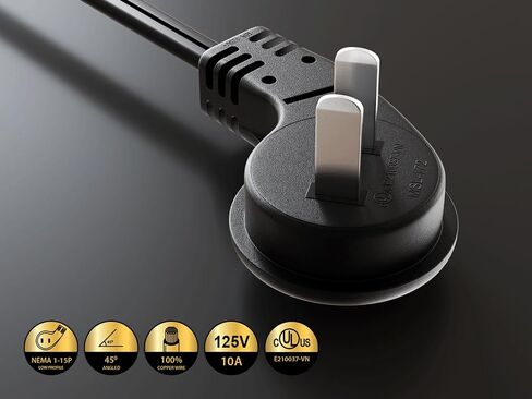 Cableleader 1ft Ultra Low Profile NEMA 1-15p زاوية إلى C7 سلك الطاقة غير المستقطب 18AWG SPT-2 7A/125V ، أسود in Kuwait